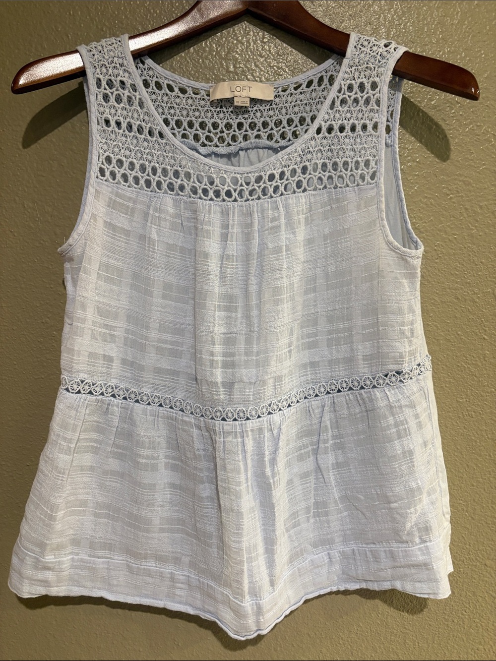 LOFT Pale Blue Crochet Yoke Sleeveless Camisole